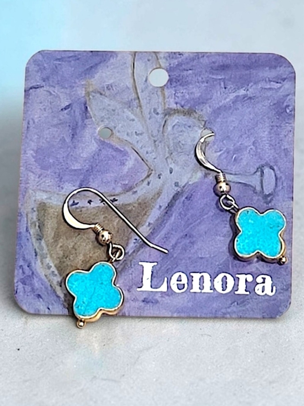 Hand Crafted Turquoise Clover Earrings 14K Gold Fill Hooks
